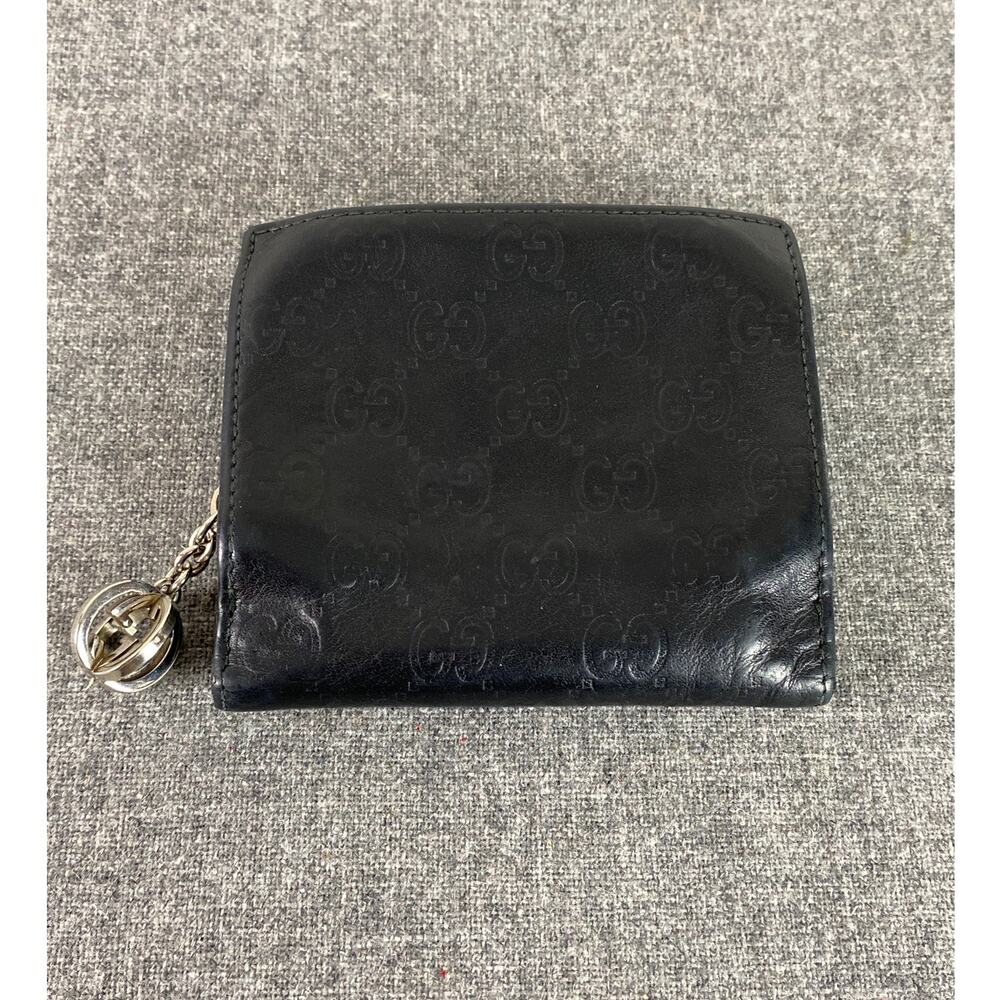 Gucci Guccissima TWINS FRENCH Wallet Black Leather Snap Designer